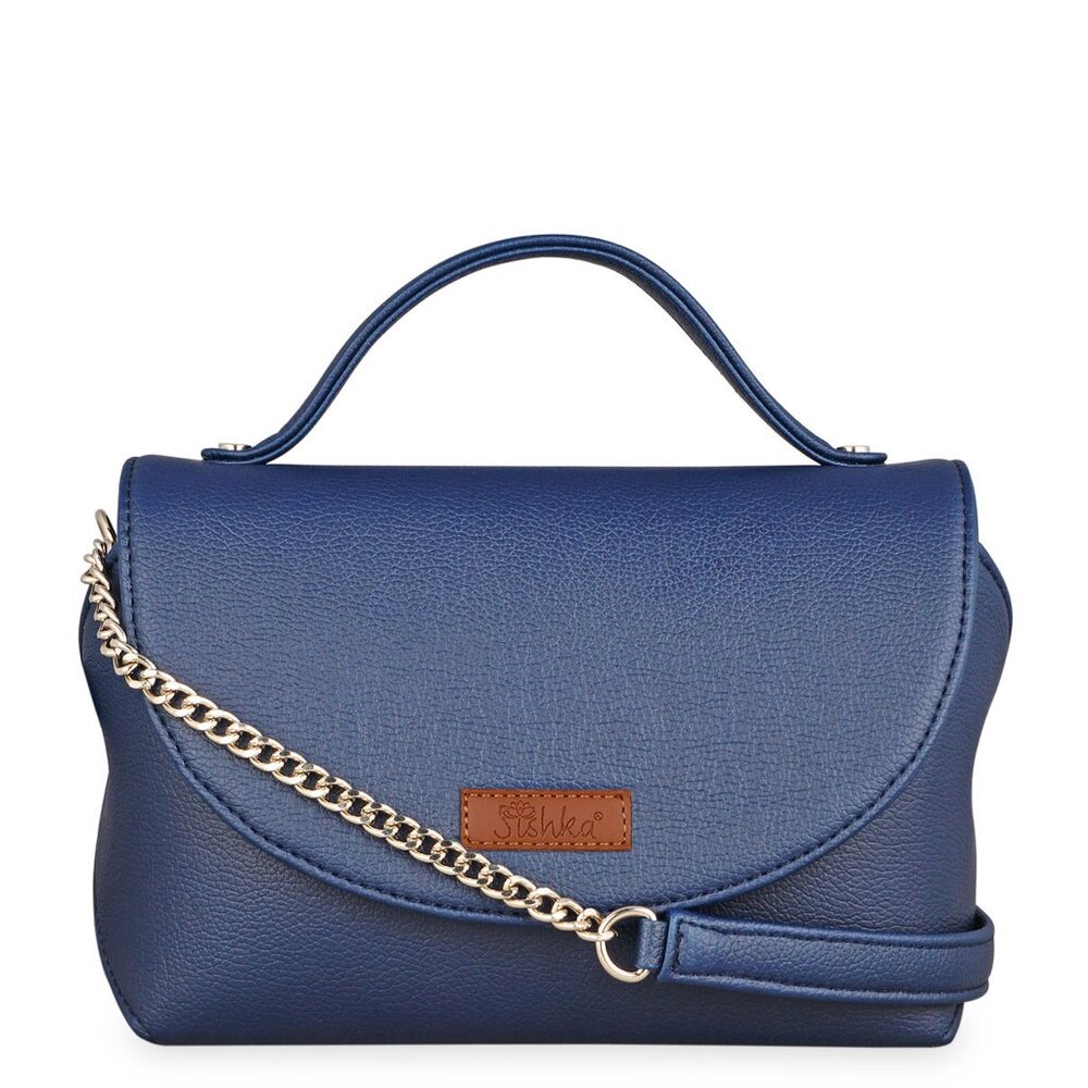 Vegan Leather Blue Crossbody Sling Bag for Women – Top Handle Shoulder Purse